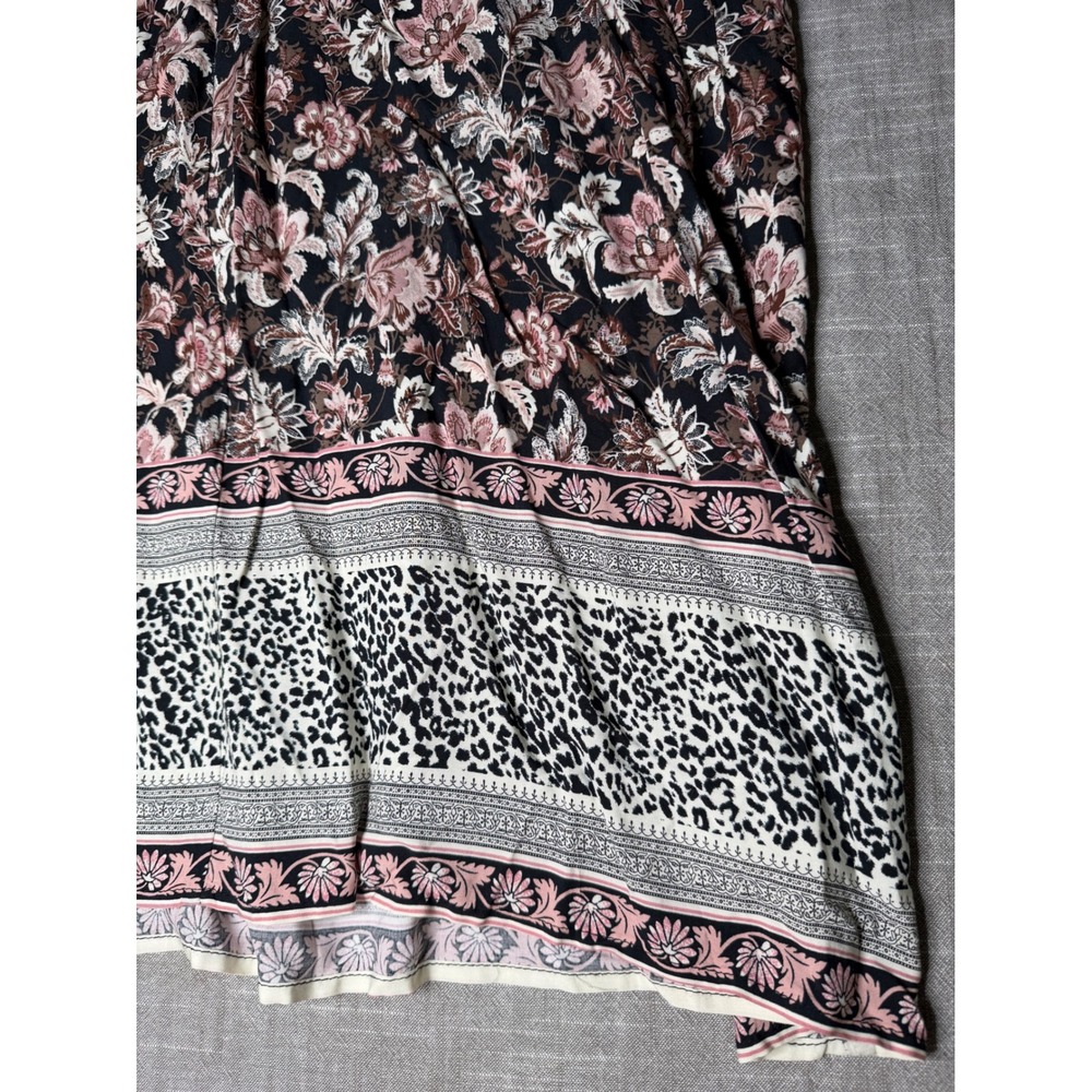 MNG Casual Floral Leopard Print Midi Dress Spaghetti Strap Slit Black Pink L - Picture 8 of 8